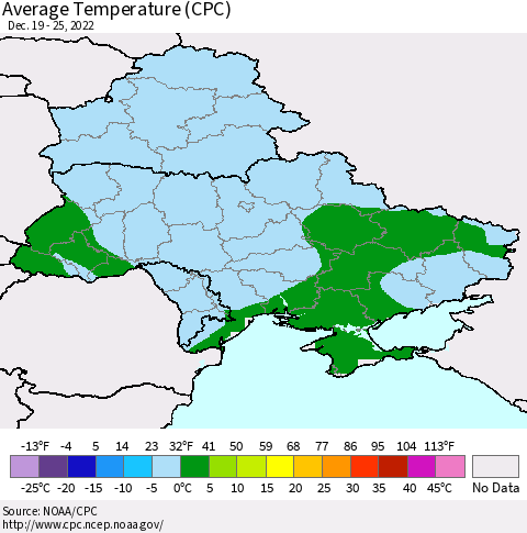 Ukraine, Moldova and Belarus Average Temperature (CPC) Thematic Map For 12/19/2022 - 12/25/2022