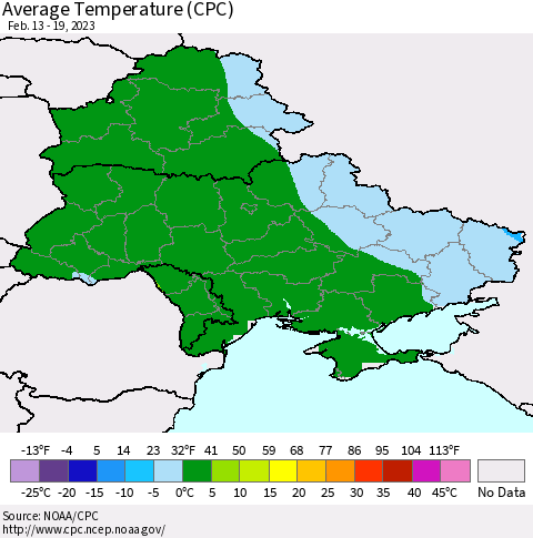Ukraine, Moldova and Belarus Average Temperature (CPC) Thematic Map For 2/13/2023 - 2/19/2023