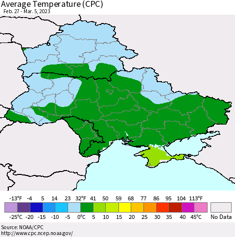 Ukraine, Moldova and Belarus Average Temperature (CPC) Thematic Map For 2/27/2023 - 3/5/2023