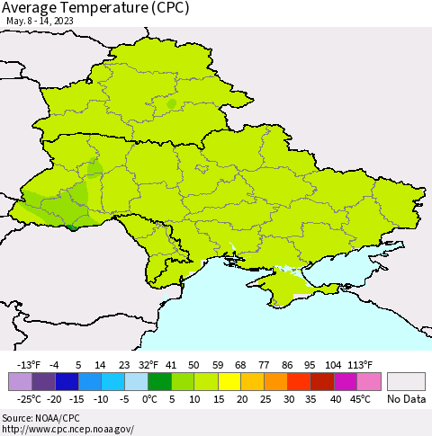 Ukraine, Moldova and Belarus Average Temperature (CPC) Thematic Map For 5/8/2023 - 5/14/2023