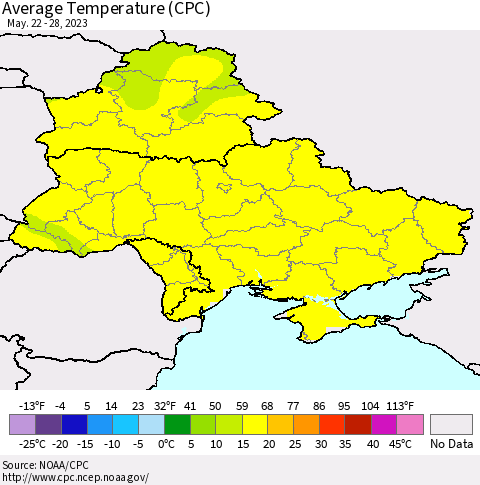 Ukraine, Moldova and Belarus Average Temperature (CPC) Thematic Map For 5/22/2023 - 5/28/2023