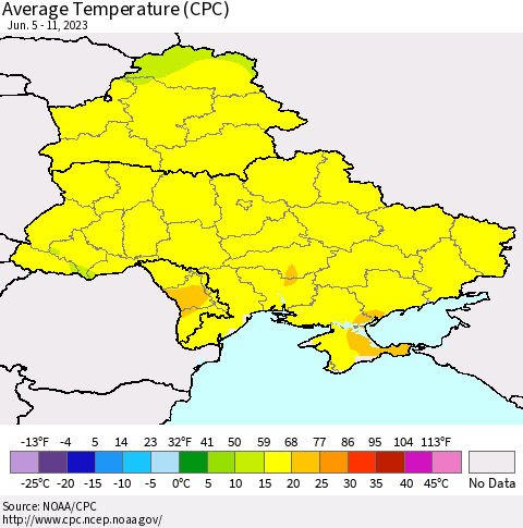Ukraine, Moldova and Belarus Average Temperature (CPC) Thematic Map For 6/5/2023 - 6/11/2023