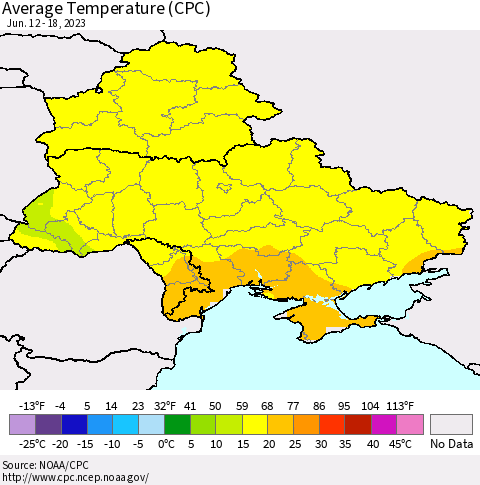 Ukraine, Moldova and Belarus Average Temperature (CPC) Thematic Map For 6/12/2023 - 6/18/2023