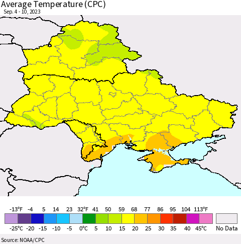 Ukraine, Moldova and Belarus Average Temperature (CPC) Thematic Map For 9/4/2023 - 9/10/2023