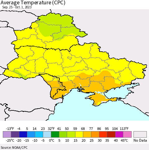 Ukraine, Moldova and Belarus Average Temperature (CPC) Thematic Map For 9/25/2023 - 10/1/2023
