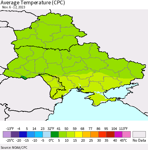 Ukraine, Moldova and Belarus Average Temperature (CPC) Thematic Map For 11/6/2023 - 11/12/2023