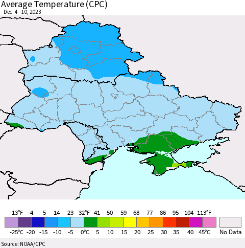 Ukraine, Moldova and Belarus Average Temperature (CPC) Thematic Map For 12/4/2023 - 12/10/2023