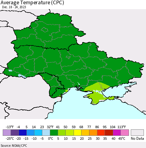 Ukraine, Moldova and Belarus Average Temperature (CPC) Thematic Map For 12/18/2023 - 12/24/2023