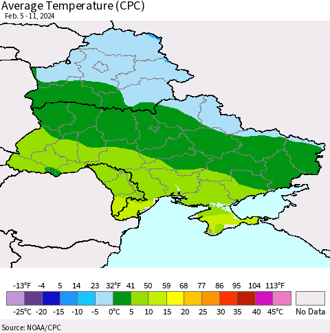Ukraine, Moldova and Belarus Average Temperature (CPC) Thematic Map For 2/5/2024 - 2/11/2024