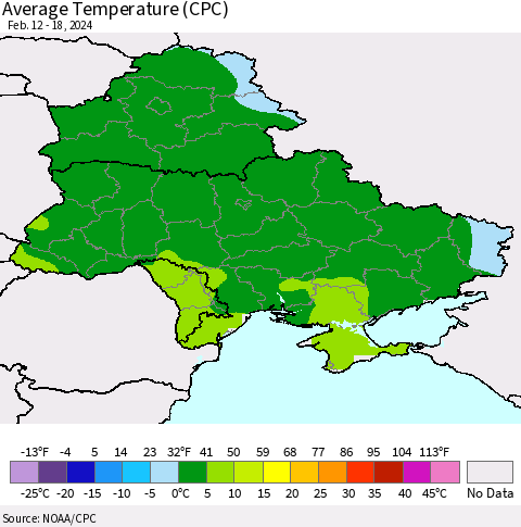 Ukraine, Moldova and Belarus Average Temperature (CPC) Thematic Map For 2/12/2024 - 2/18/2024