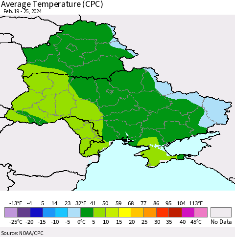 Ukraine, Moldova and Belarus Average Temperature (CPC) Thematic Map For 2/19/2024 - 2/25/2024