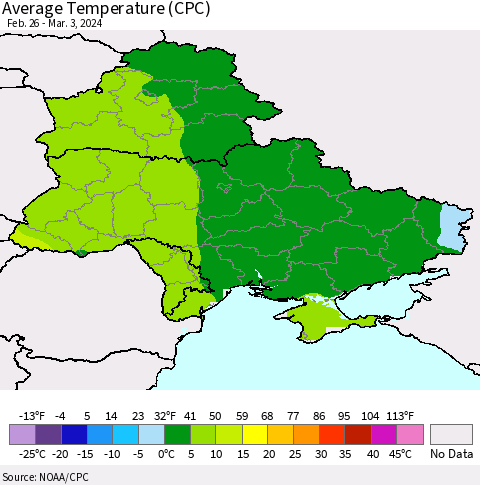 Ukraine, Moldova and Belarus Average Temperature (CPC) Thematic Map For 2/26/2024 - 3/3/2024