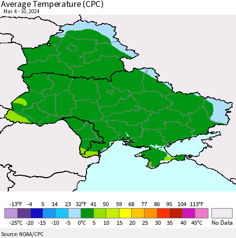 Ukraine, Moldova and Belarus Average Temperature (CPC) Thematic Map For 3/4/2024 - 3/10/2024