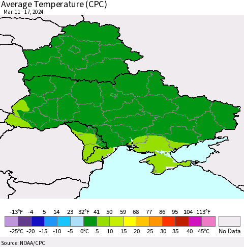 Ukraine, Moldova and Belarus Average Temperature (CPC) Thematic Map For 3/11/2024 - 3/17/2024