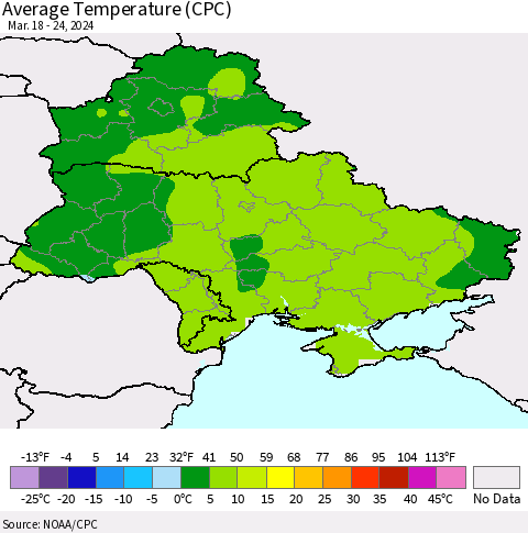 Ukraine, Moldova and Belarus Average Temperature (CPC) Thematic Map For 3/18/2024 - 3/24/2024