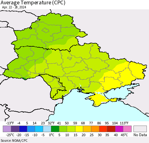 Ukraine, Moldova and Belarus Average Temperature (CPC) Thematic Map For 4/22/2024 - 4/28/2024