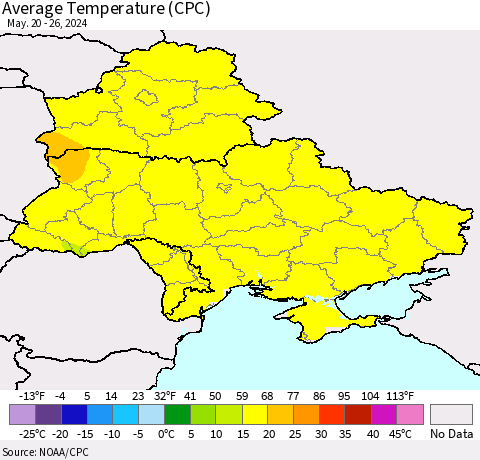 Ukraine, Moldova and Belarus Average Temperature (CPC) Thematic Map For 5/20/2024 - 5/26/2024
