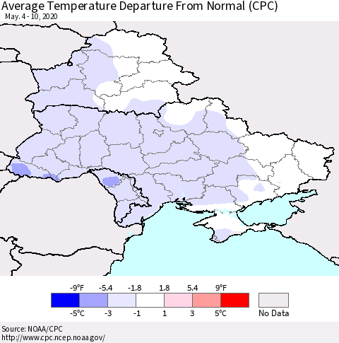 Ukraine, Moldova and Belarus Average Temperature Departure from Normal (CPC) Thematic Map For 5/4/2020 - 5/10/2020