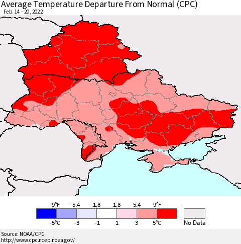 Ukraine, Moldova and Belarus Average Temperature Departure from Normal (CPC) Thematic Map For 2/14/2022 - 2/20/2022