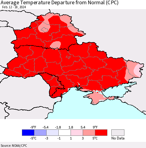 Ukraine, Moldova and Belarus Average Temperature Departure from Normal (CPC) Thematic Map For 2/12/2024 - 2/18/2024