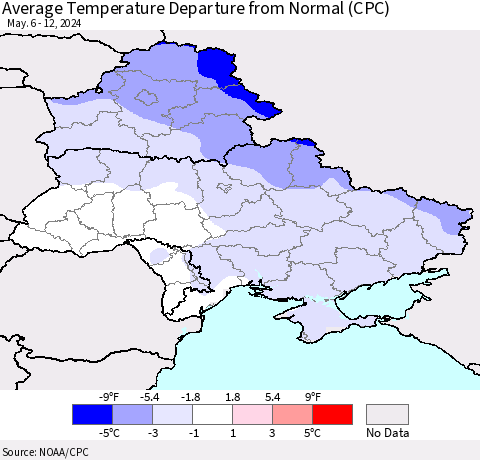 Ukraine, Moldova and Belarus Average Temperature Departure from Normal (CPC) Thematic Map For 5/6/2024 - 5/12/2024