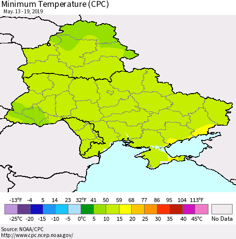 Ukraine, Moldova and Belarus Mean Minimum Temperature (CPC) Thematic Map For 5/13/2019 - 5/19/2019