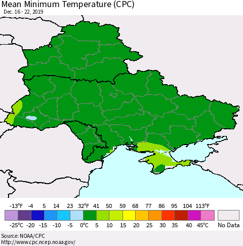 Ukraine, Moldova and Belarus Mean Minimum Temperature (CPC) Thematic Map For 12/16/2019 - 12/22/2019