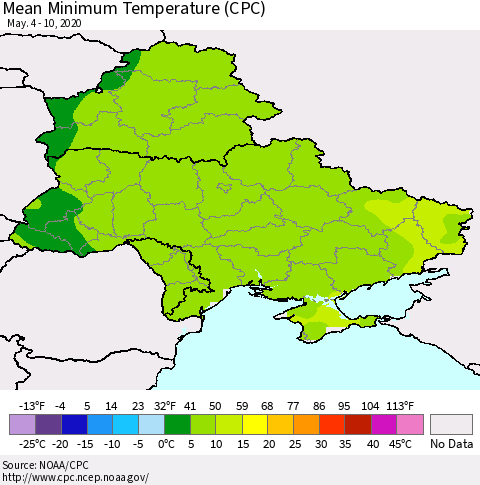 Ukraine, Moldova and Belarus Mean Minimum Temperature (CPC) Thematic Map For 5/4/2020 - 5/10/2020
