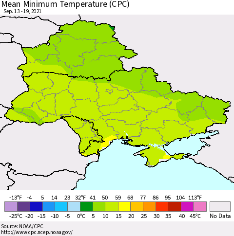 Ukraine, Moldova and Belarus Mean Minimum Temperature (CPC) Thematic Map For 9/13/2021 - 9/19/2021