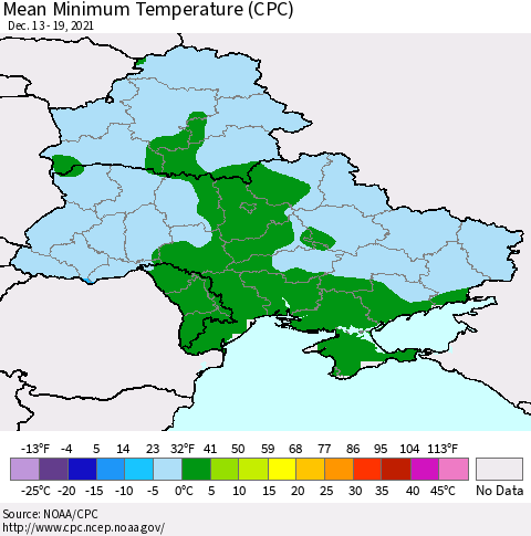 Ukraine, Moldova and Belarus Mean Minimum Temperature (CPC) Thematic Map For 12/13/2021 - 12/19/2021