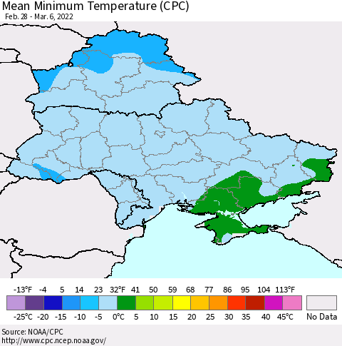 Ukraine, Moldova and Belarus Mean Minimum Temperature (CPC) Thematic Map For 2/28/2022 - 3/6/2022
