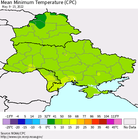 Ukraine, Moldova and Belarus Minimum Temperature (CPC) Thematic Map For 5/9/2022 - 5/15/2022