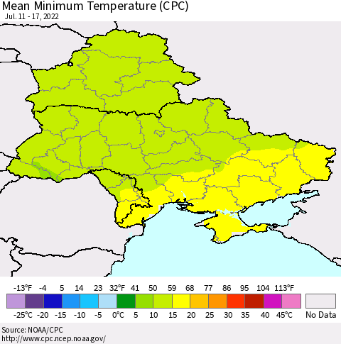 Ukraine, Moldova and Belarus Mean Minimum Temperature (CPC) Thematic Map For 7/11/2022 - 7/17/2022