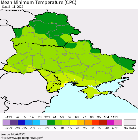 Ukraine, Moldova and Belarus Mean Minimum Temperature (CPC) Thematic Map For 9/5/2022 - 9/11/2022