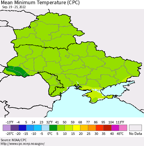 Ukraine, Moldova and Belarus Minimum Temperature (CPC) Thematic Map For 9/19/2022 - 9/25/2022