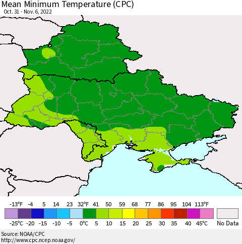 Ukraine, Moldova and Belarus Mean Minimum Temperature (CPC) Thematic Map For 10/31/2022 - 11/6/2022