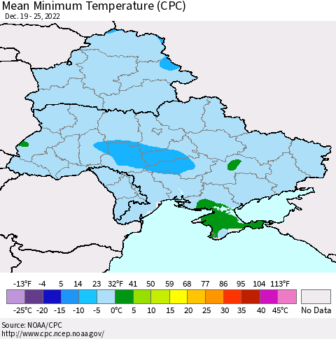 Ukraine, Moldova and Belarus Mean Minimum Temperature (CPC) Thematic Map For 12/19/2022 - 12/25/2022