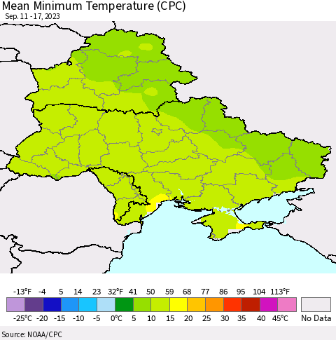 Ukraine, Moldova and Belarus Mean Minimum Temperature (CPC) Thematic Map For 9/11/2023 - 9/17/2023