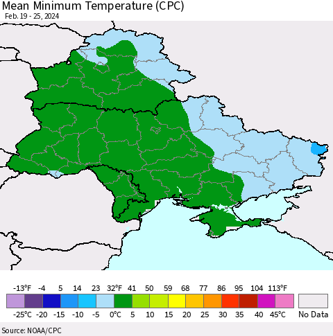 Ukraine, Moldova and Belarus Mean Minimum Temperature (CPC) Thematic Map For 2/19/2024 - 2/25/2024