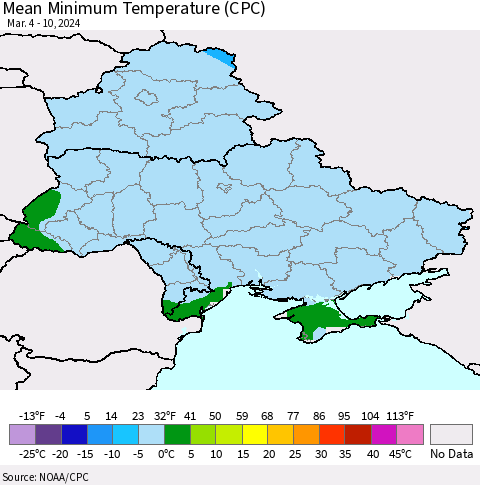Ukraine, Moldova and Belarus Mean Minimum Temperature (CPC) Thematic Map For 3/4/2024 - 3/10/2024
