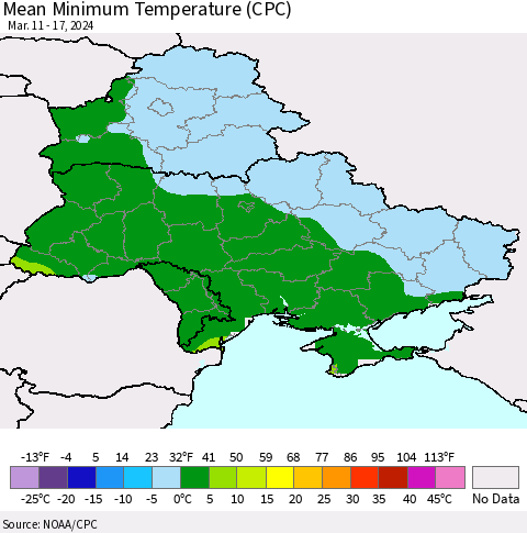 Ukraine, Moldova and Belarus Mean Minimum Temperature (CPC) Thematic Map For 3/11/2024 - 3/17/2024