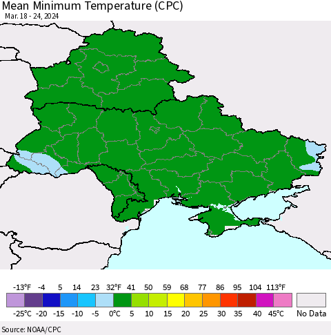 Ukraine, Moldova and Belarus Mean Minimum Temperature (CPC) Thematic Map For 3/18/2024 - 3/24/2024