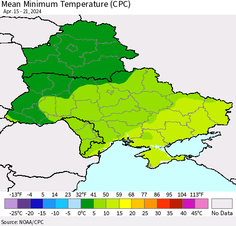Ukraine, Moldova and Belarus Mean Minimum Temperature (CPC) Thematic Map For 4/15/2024 - 4/21/2024