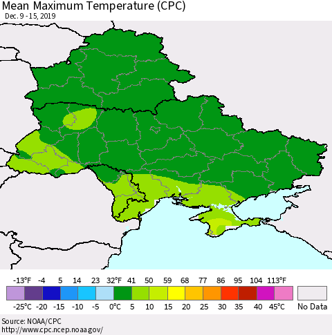 Ukraine, Moldova and Belarus Maximum Temperature (CPC) Thematic Map For 12/9/2019 - 12/15/2019