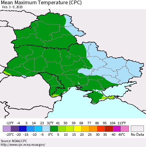 Ukraine, Moldova and Belarus Mean Maximum Temperature (CPC) Thematic Map For 2/3/2020 - 2/9/2020