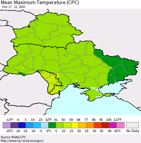 Ukraine, Moldova and Belarus Mean Maximum Temperature (CPC) Thematic Map For 2/17/2020 - 2/23/2020