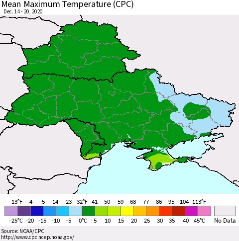 Ukraine, Moldova and Belarus Mean Maximum Temperature (CPC) Thematic Map For 12/14/2020 - 12/20/2020