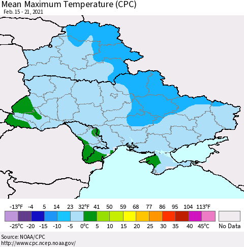 Ukraine, Moldova and Belarus Mean Maximum Temperature (CPC) Thematic Map For 2/15/2021 - 2/21/2021