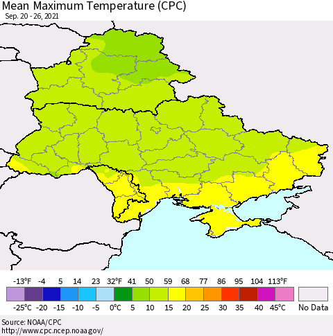 Ukraine, Moldova and Belarus Mean Maximum Temperature (CPC) Thematic Map For 9/20/2021 - 9/26/2021