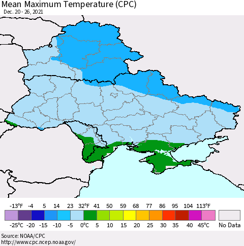 Ukraine, Moldova and Belarus Maximum Temperature (CPC) Thematic Map For 12/20/2021 - 12/26/2021